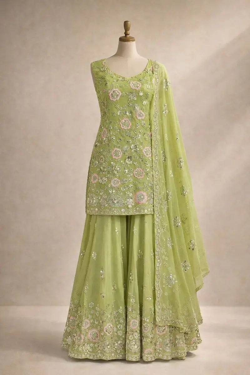 Blush Pink Faux Georgette Embroidered Sharara Set with Dupatta