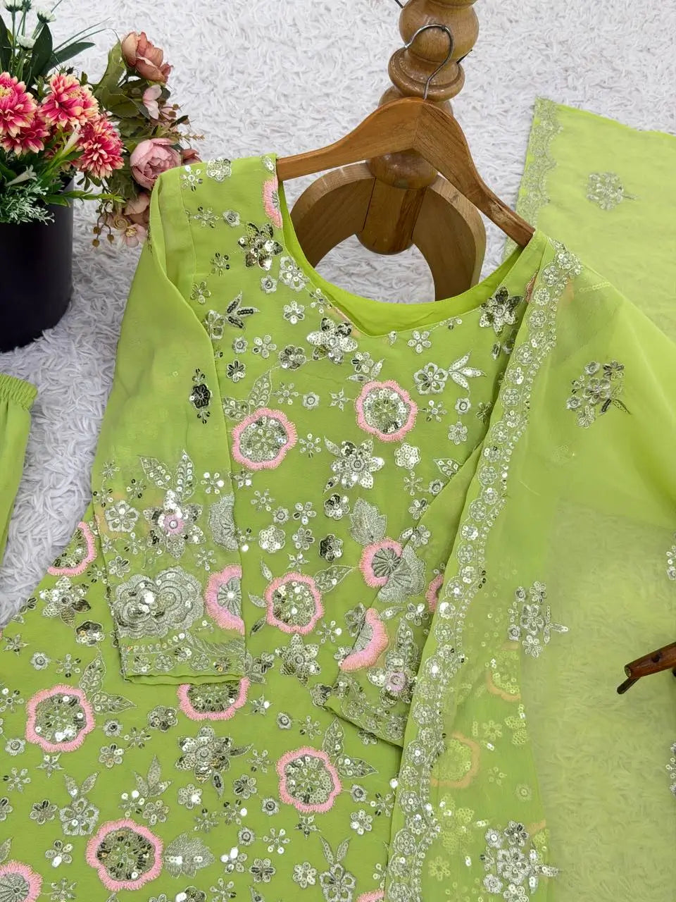 Blush Pink Faux Georgette Embroidered Sharara Set with Dupatta