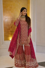 Blush Pink Faux Georgette Embroidered Sharara Set with Dupatta