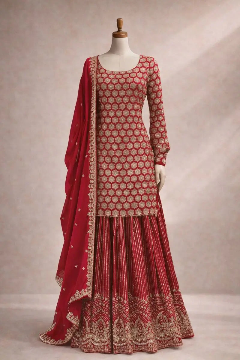 Blush Pink Faux Georgette Embroidered Sharara Set with Dupatta