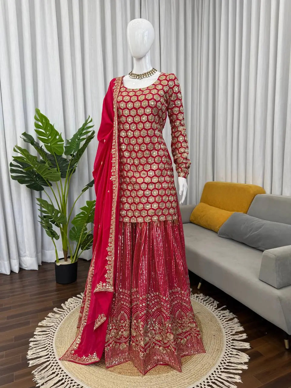 Blush Pink Faux Georgette Embroidered Sharara Set with Dupatta