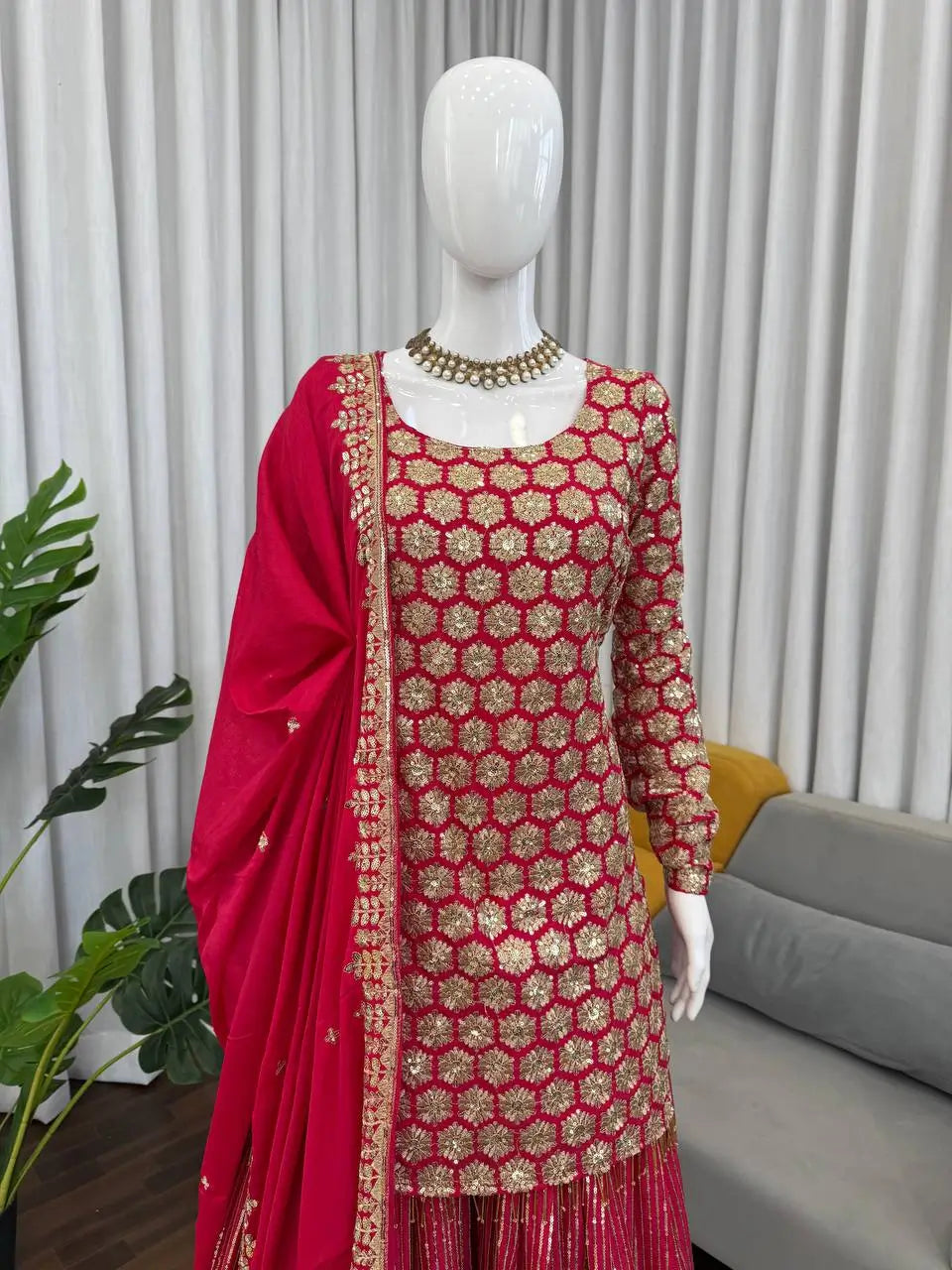 Blush Pink Faux Georgette Embroidered Sharara Set with Dupatta