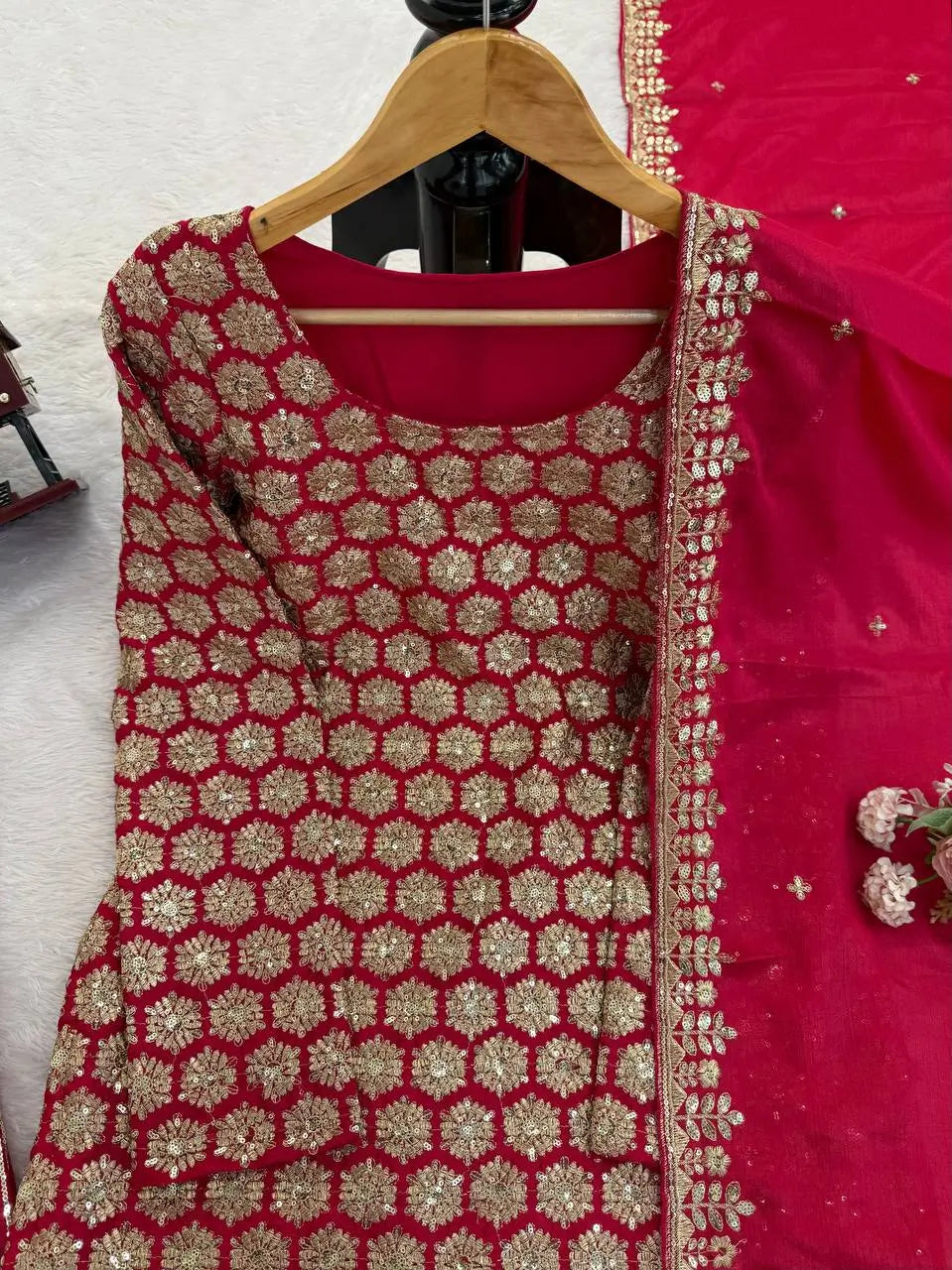 Blush Pink Faux Georgette Embroidered Sharara Set with Dupatta