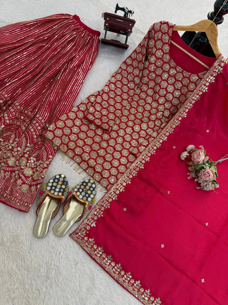 Blush Pink Faux Georgette Embroidered Sharara Set with Dupatta