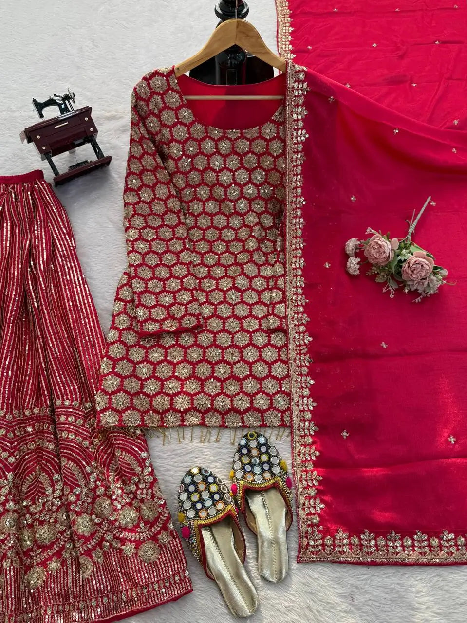 Blush Pink Faux Georgette Embroidered Sharara Set with Dupatta