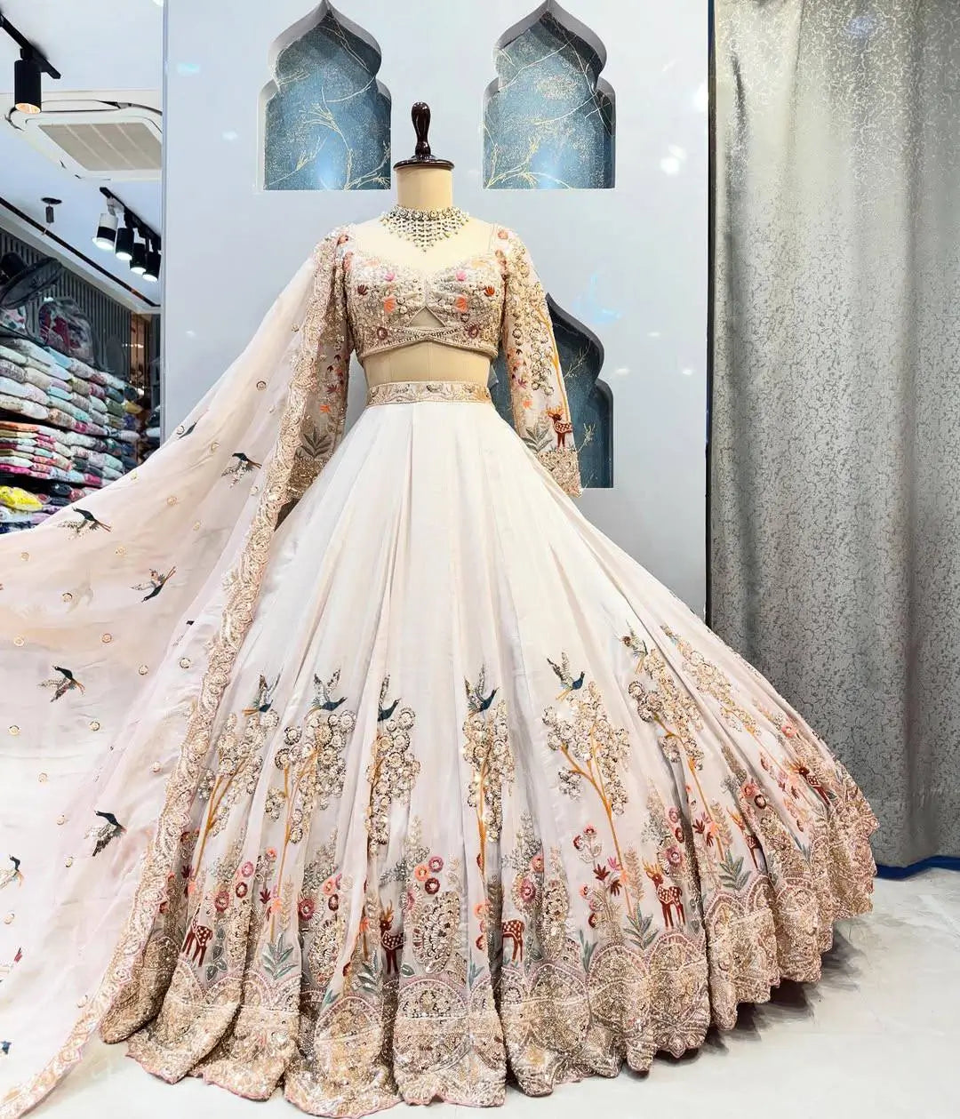 Blush Pink Floral Embroidered Faux Georgette Lehenga Set with 4 Meter Flare