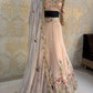 Blush Pink Floral Embroidered Faux Georgette Lehenga Set with 4 Meter Flare