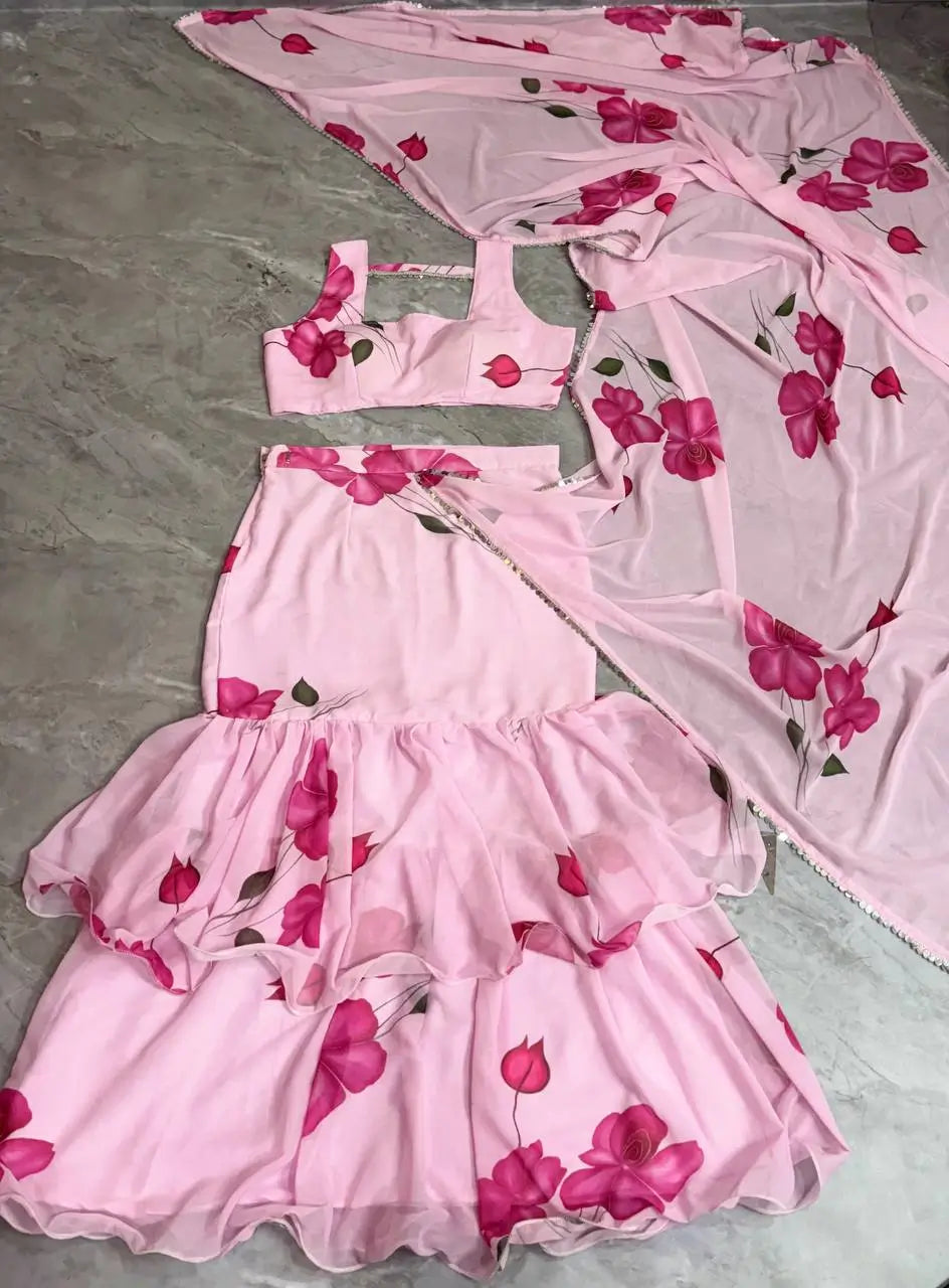 Blush Pink Floral Frill Ready-to-Wear Saree