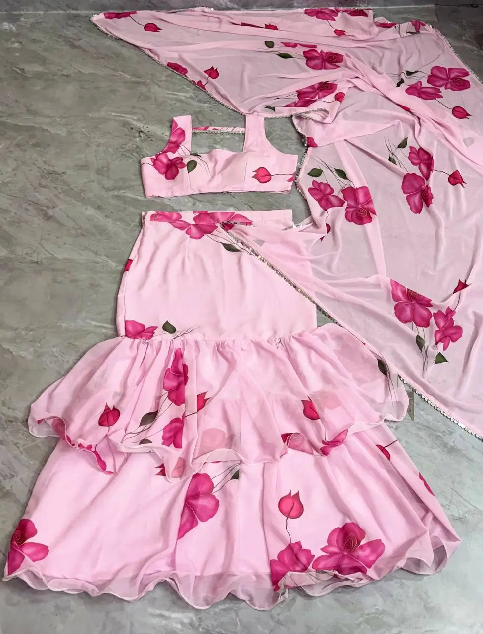Blush Pink Floral Frill Ready-to-Wear Saree