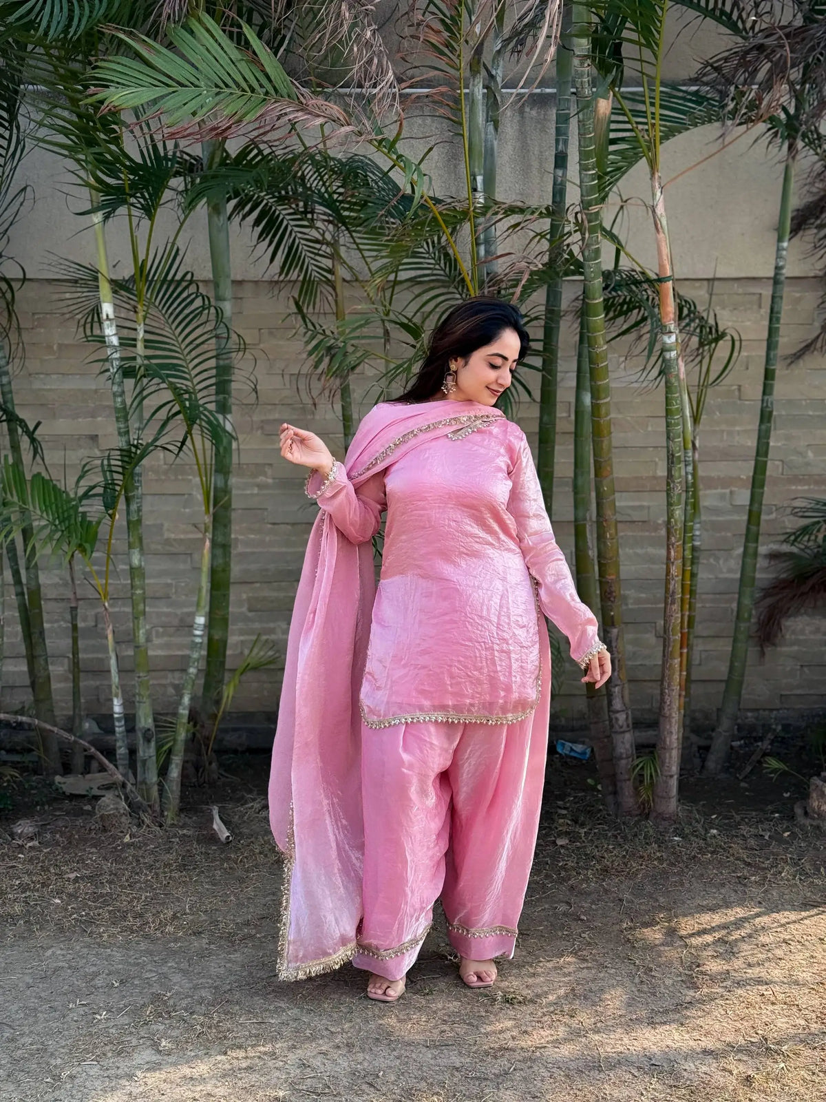 Blush Pink Satin Silk Kurta Salwar Set for Festive and Wedding Wear