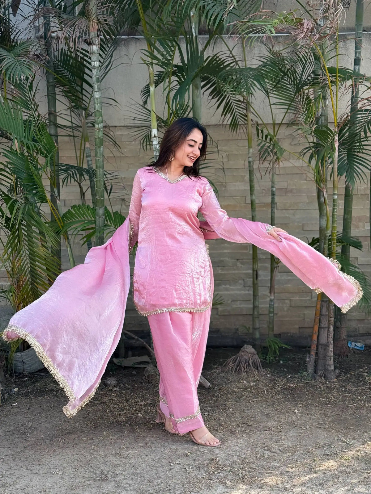 Blush Pink Satin Silk Kurta Salwar Set for Festive and Wedding Wear