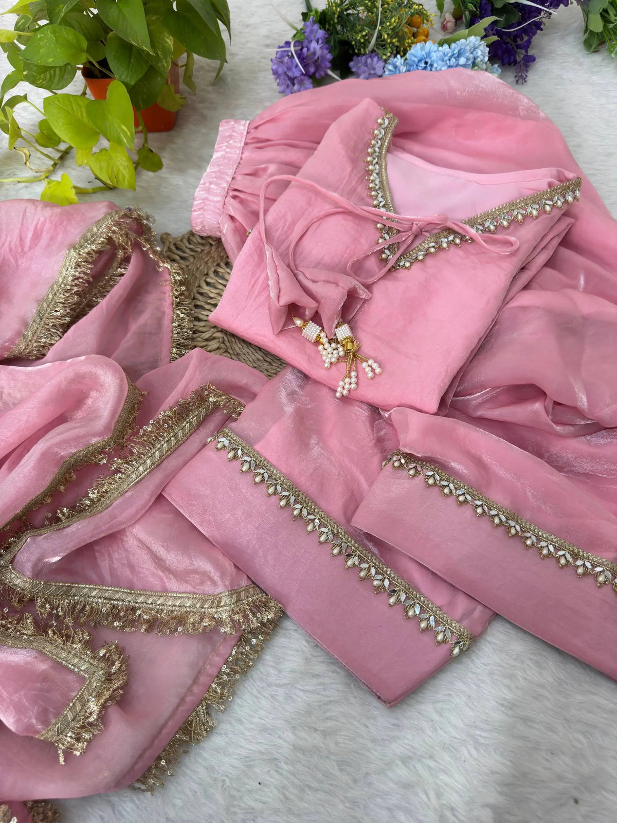 Blush Pink Satin Silk Kurta Salwar Set for Festive and Wedding Wear