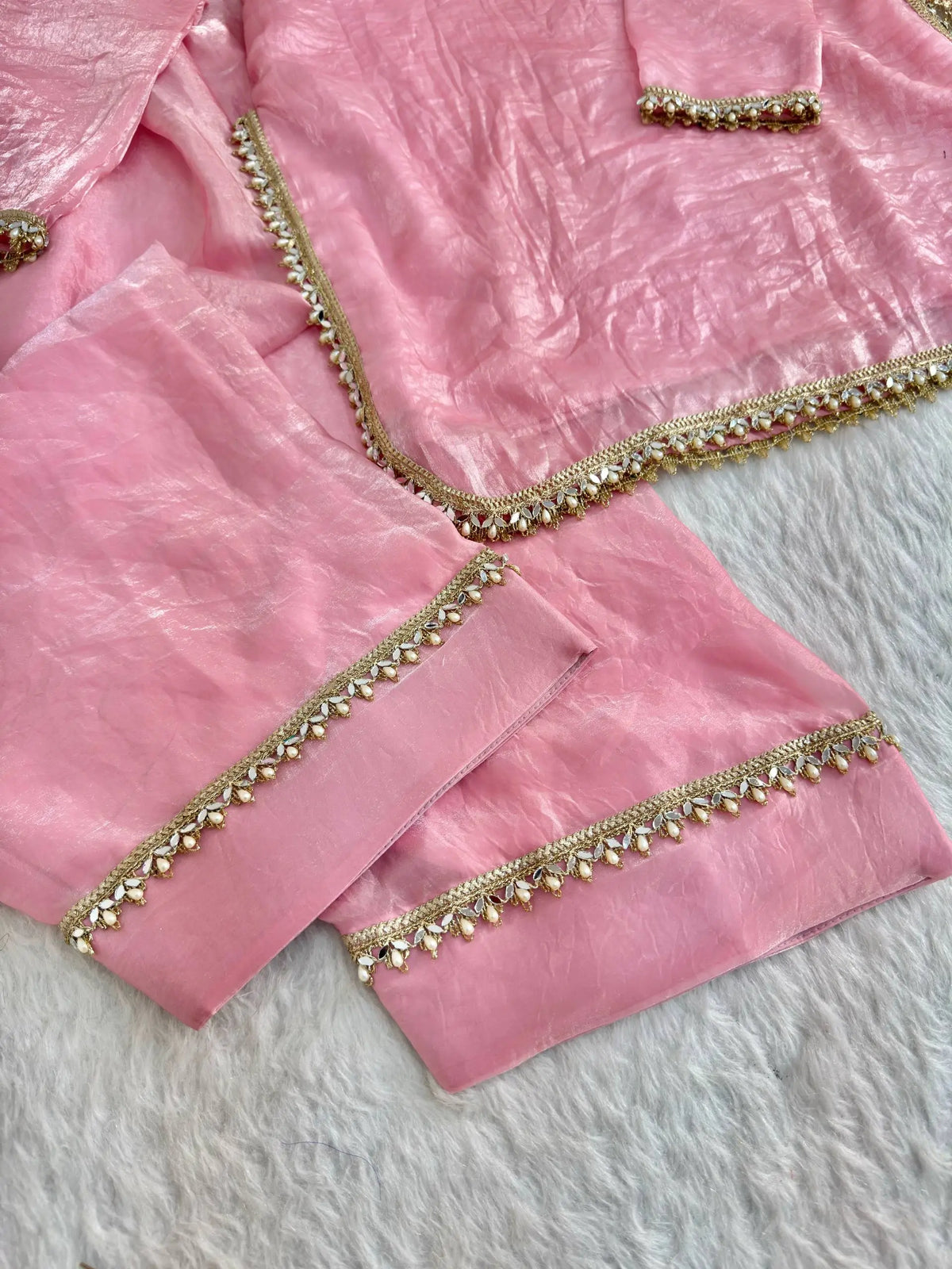Blush Pink Satin Silk Kurta Salwar Set for Festive and Wedding Wear