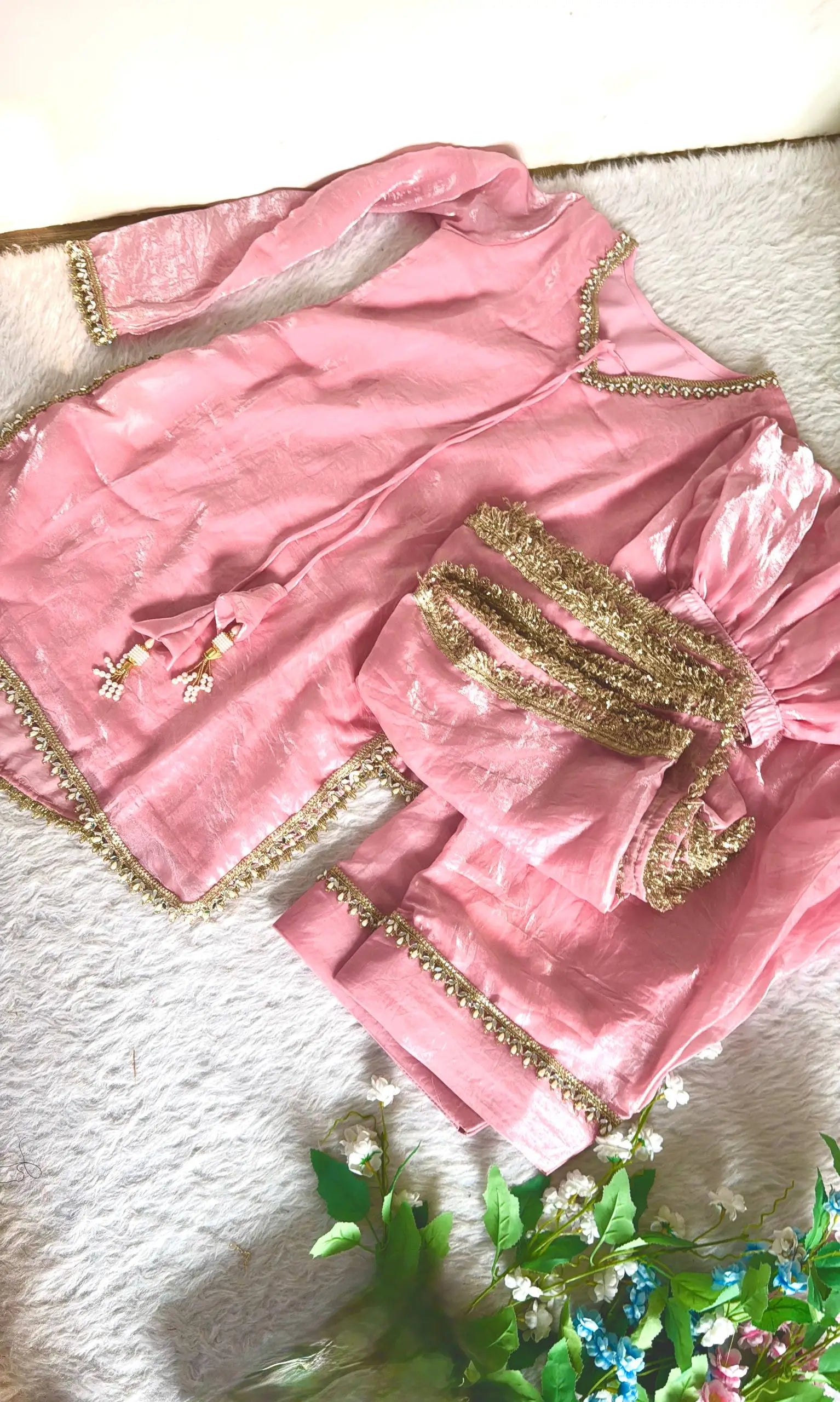 Blush Pink Satin Silk Kurta Salwar Set for Festive and Wedding Wear