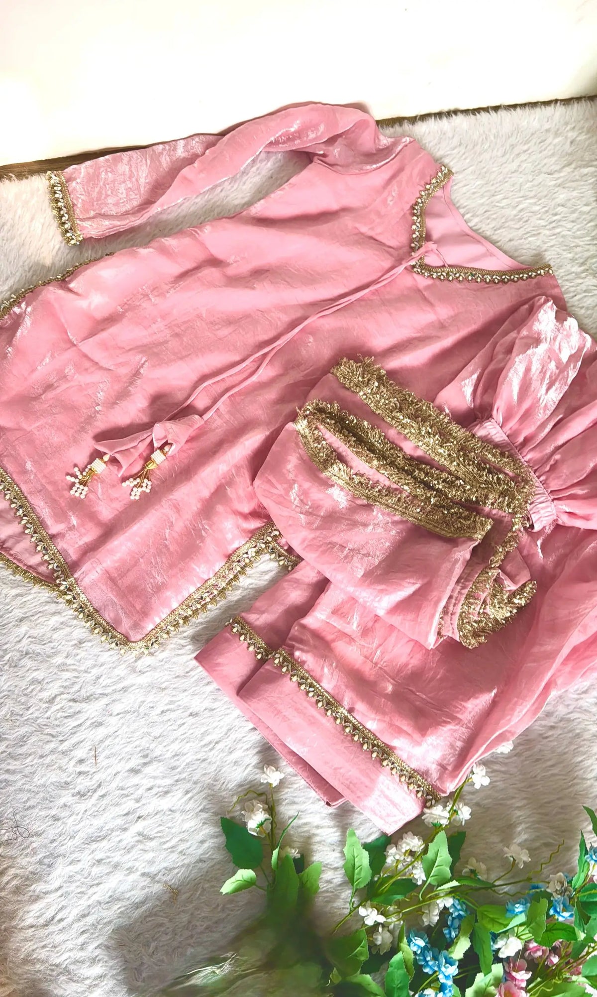 Blush Pink Satin Silk Kurta Salwar Set for Festive and Wedding Wear