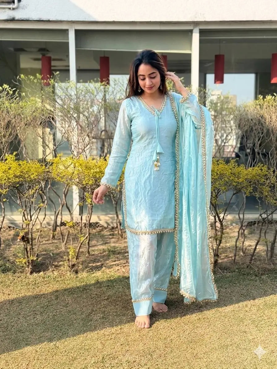 Blush Pink Satin Silk Kurta Salwar Set for Festive and Wedding Wear