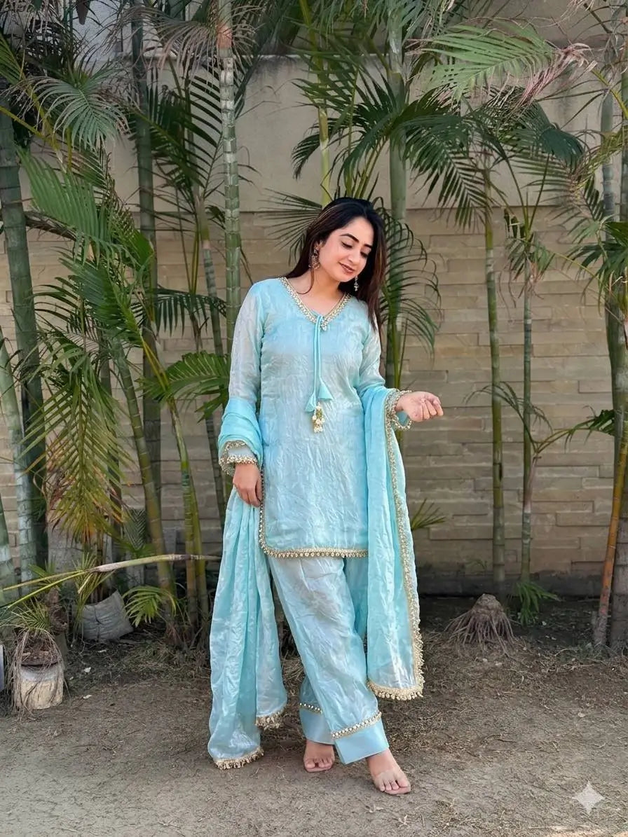 Blush Pink Satin Silk Kurta Salwar Set for Festive and Wedding Wear