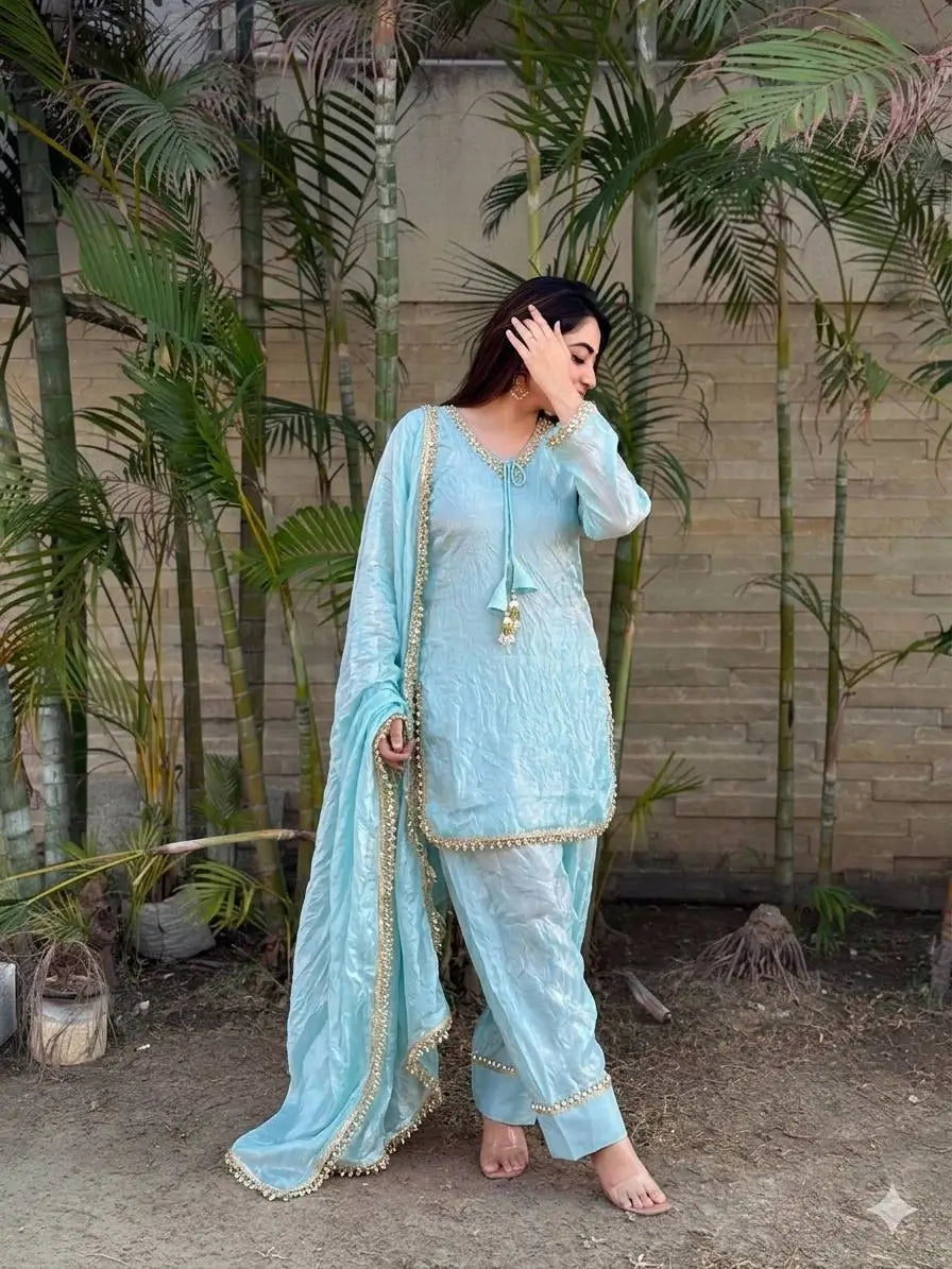 Blush Pink Satin Silk Kurta Salwar Set for Festive and Wedding Wear