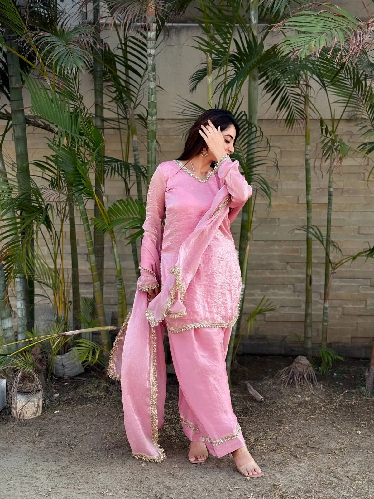 Blush Pink Satin Silk Kurta Salwar Set for Festive and Wedding Wear