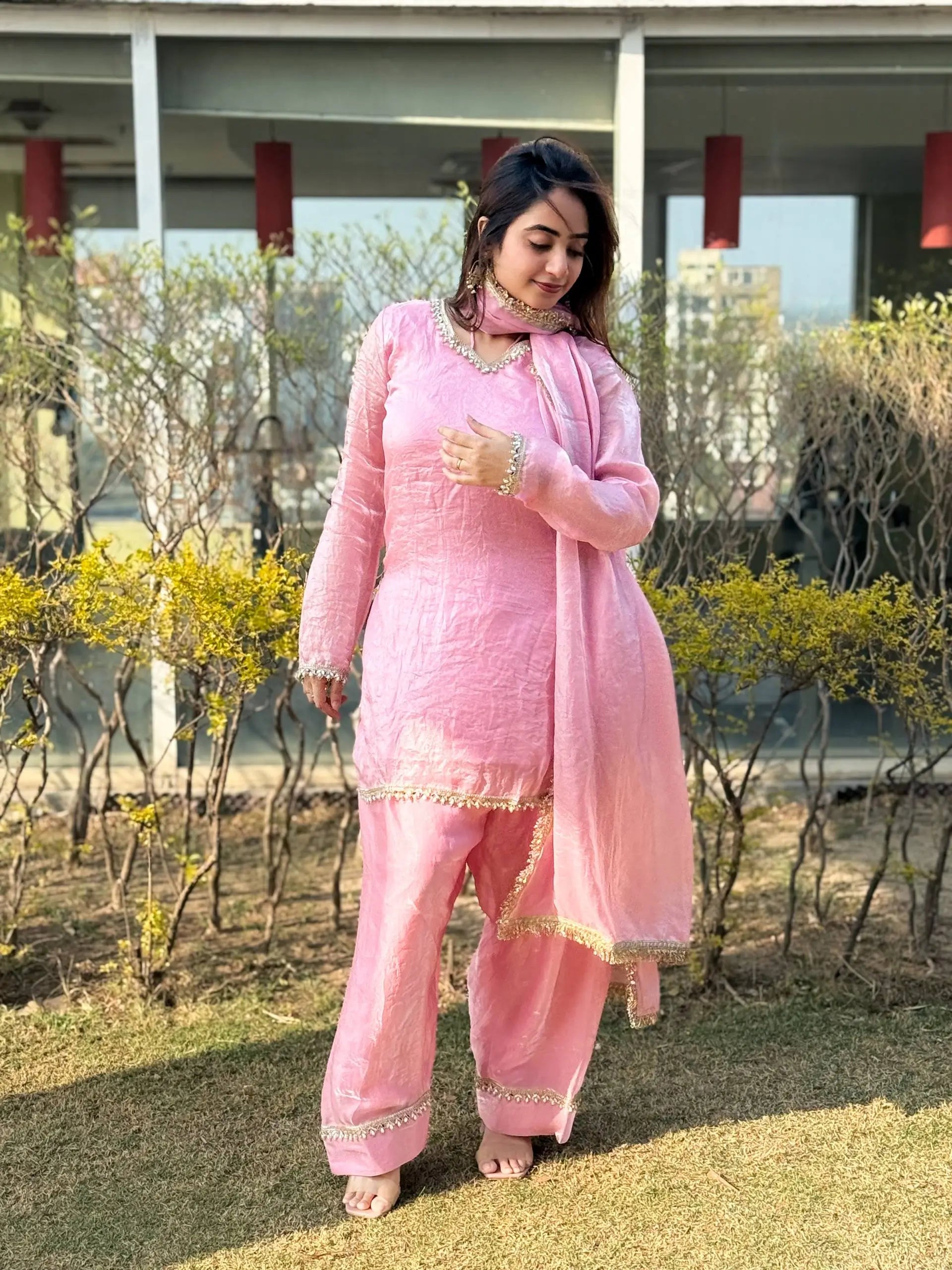 Blush Pink Satin Silk Kurta Salwar Set for Festive and Wedding Wear