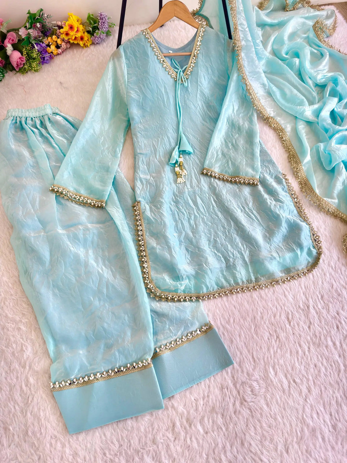 Blush Pink Satin Silk Kurta Salwar Set for Festive and Wedding Wear