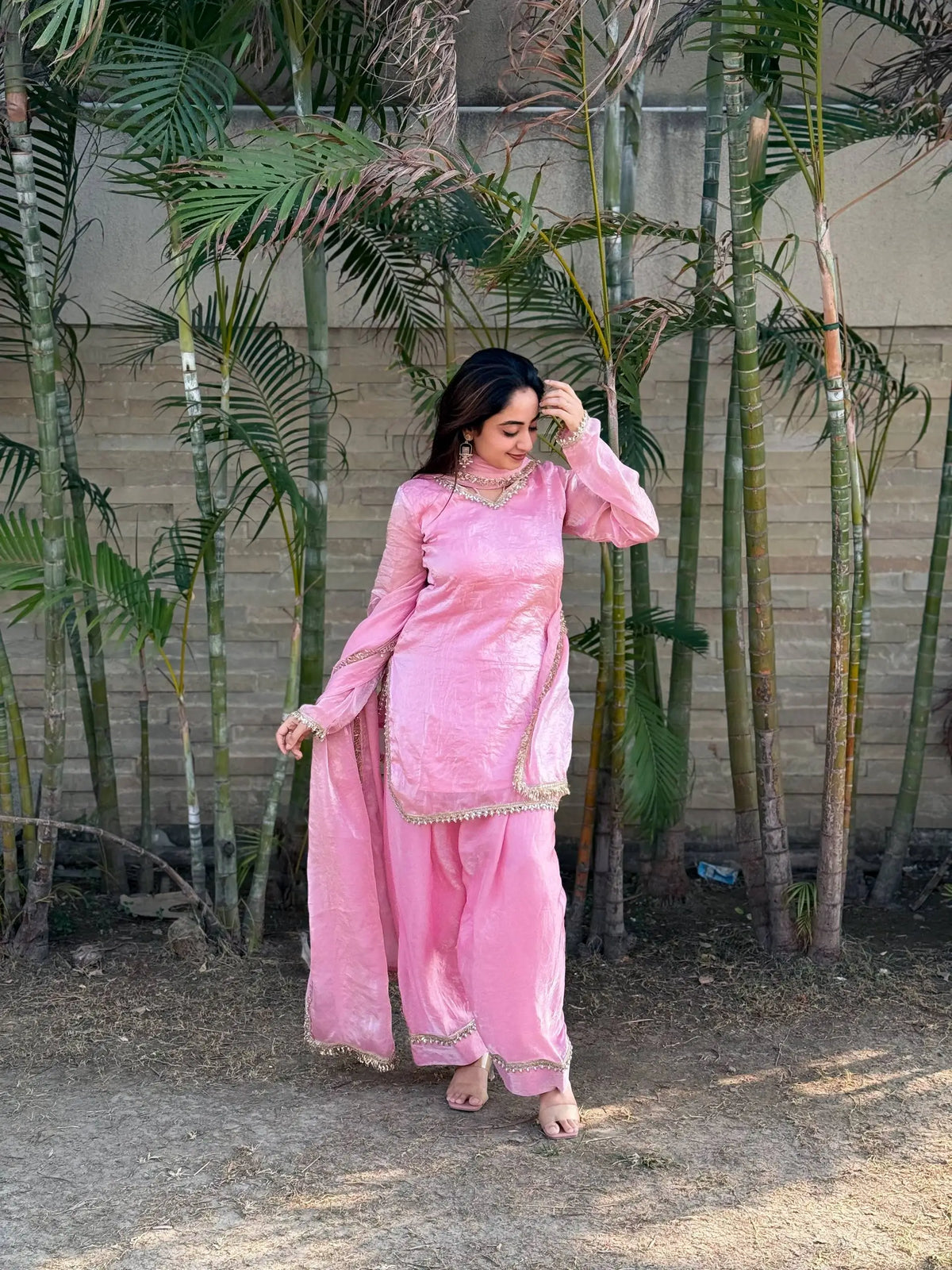 Blush Pink Satin Silk Kurta Salwar Set for Festive and Wedding Wear