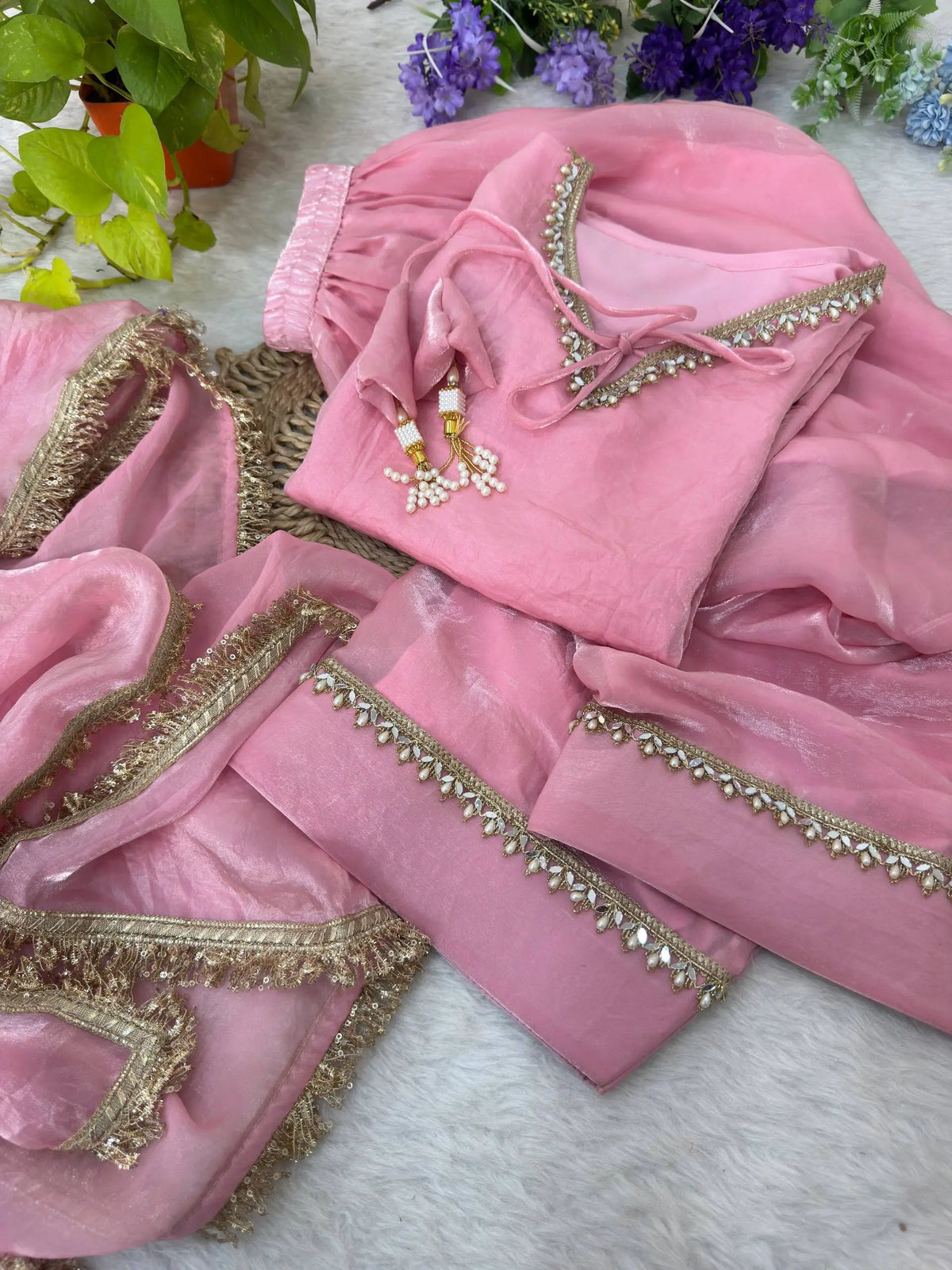Blush Pink Satin Silk Kurta Salwar Set for Festive and Wedding Wear