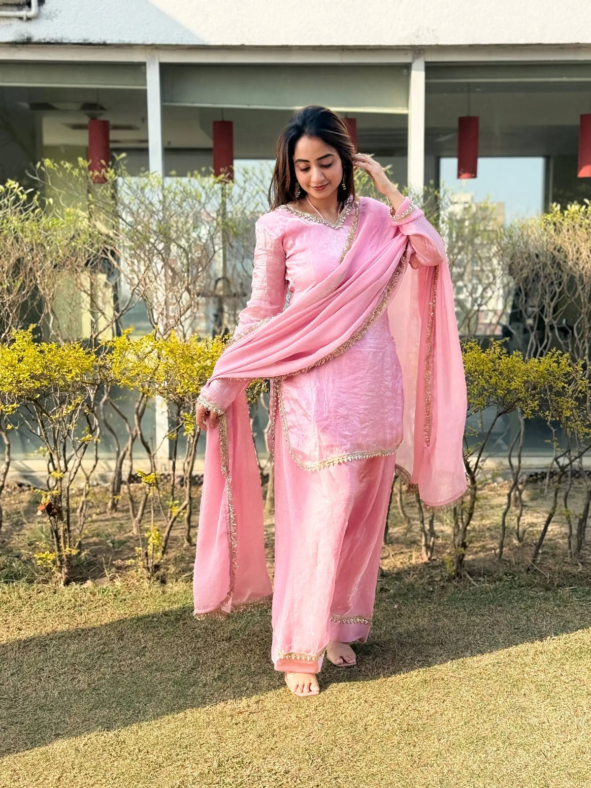 Blush Pink Satin Silk Kurta Salwar Set for Festive and Wedding Wear