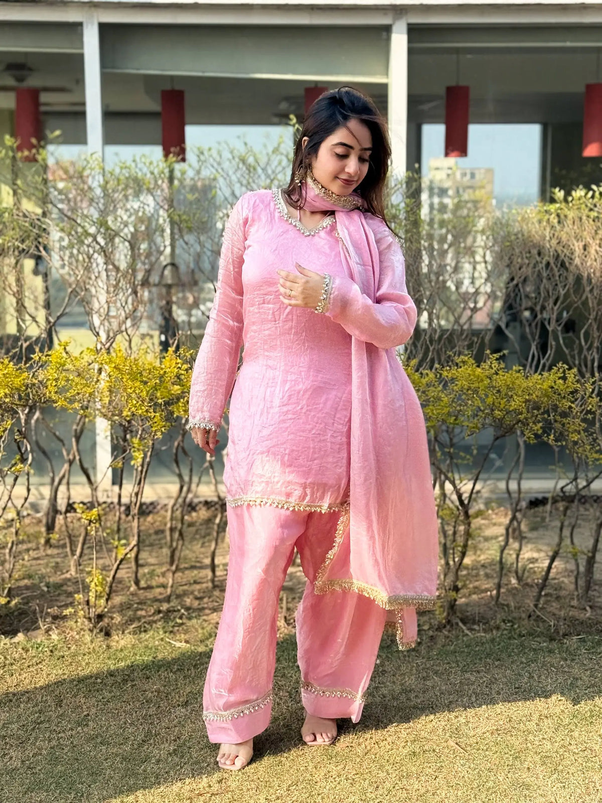 Blush Pink Satin Silk Kurta Salwar Set for Festive and Wedding Wear