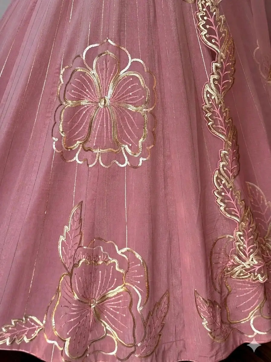 Blush Pink Zari Floral Embroidery Lehenga