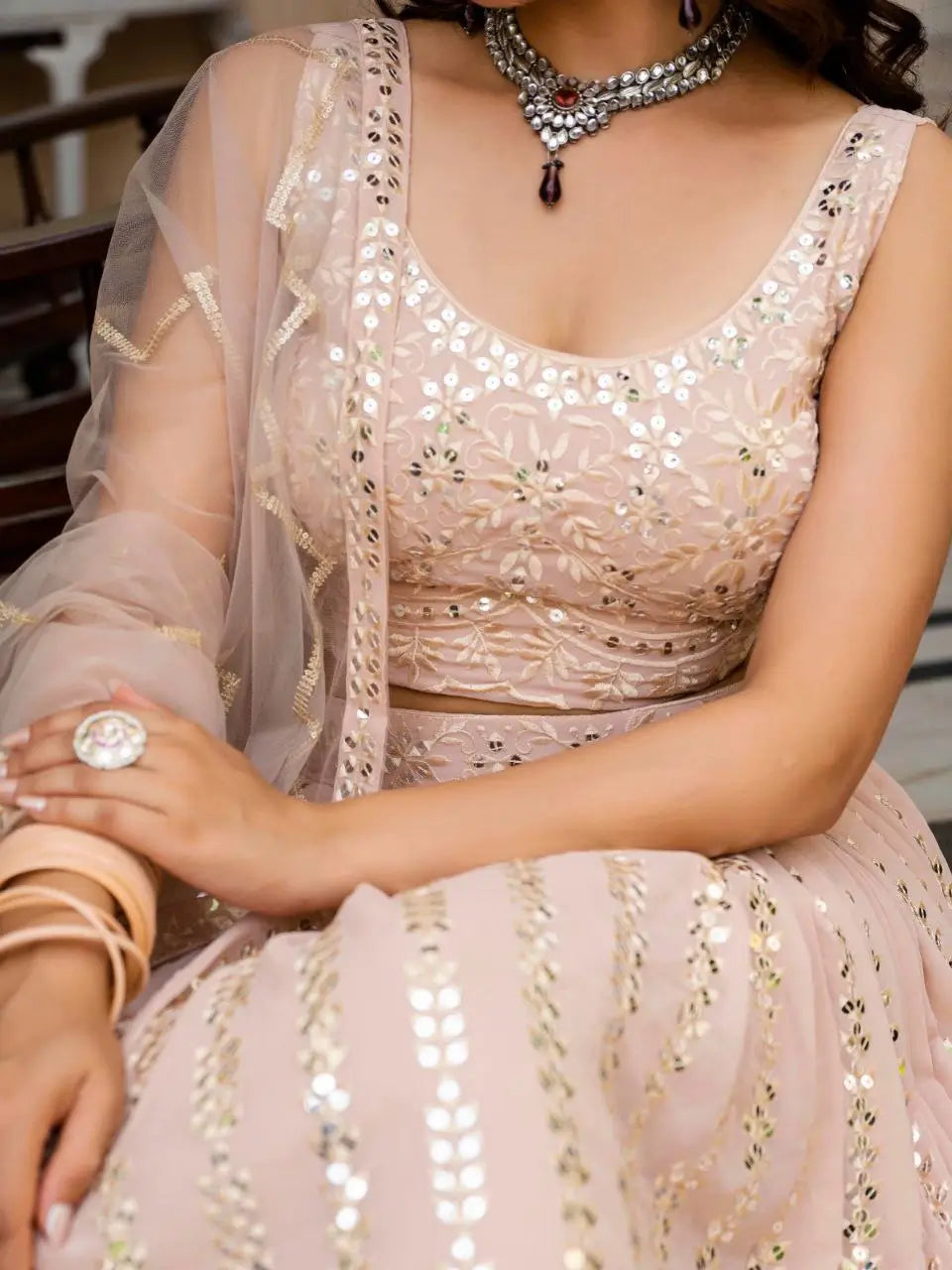 Blush Radiance Faux Georgette Sequin Embroidered Lehenga Set