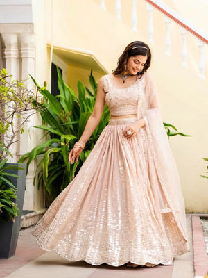 Blush Radiance Faux Georgette Sequin Embroidered Lehenga Set