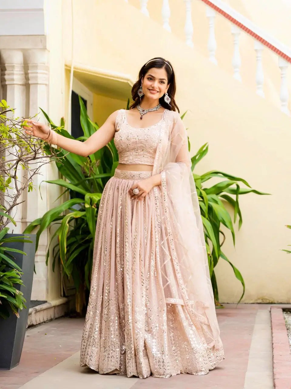 Blush Radiance Faux Georgette Sequin Embroidered Lehenga Set