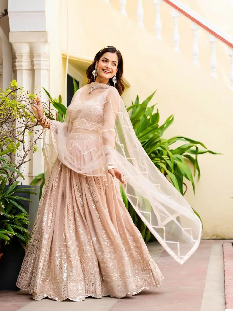 Blush Radiance Faux Georgette Sequin Embroidered Lehenga Set