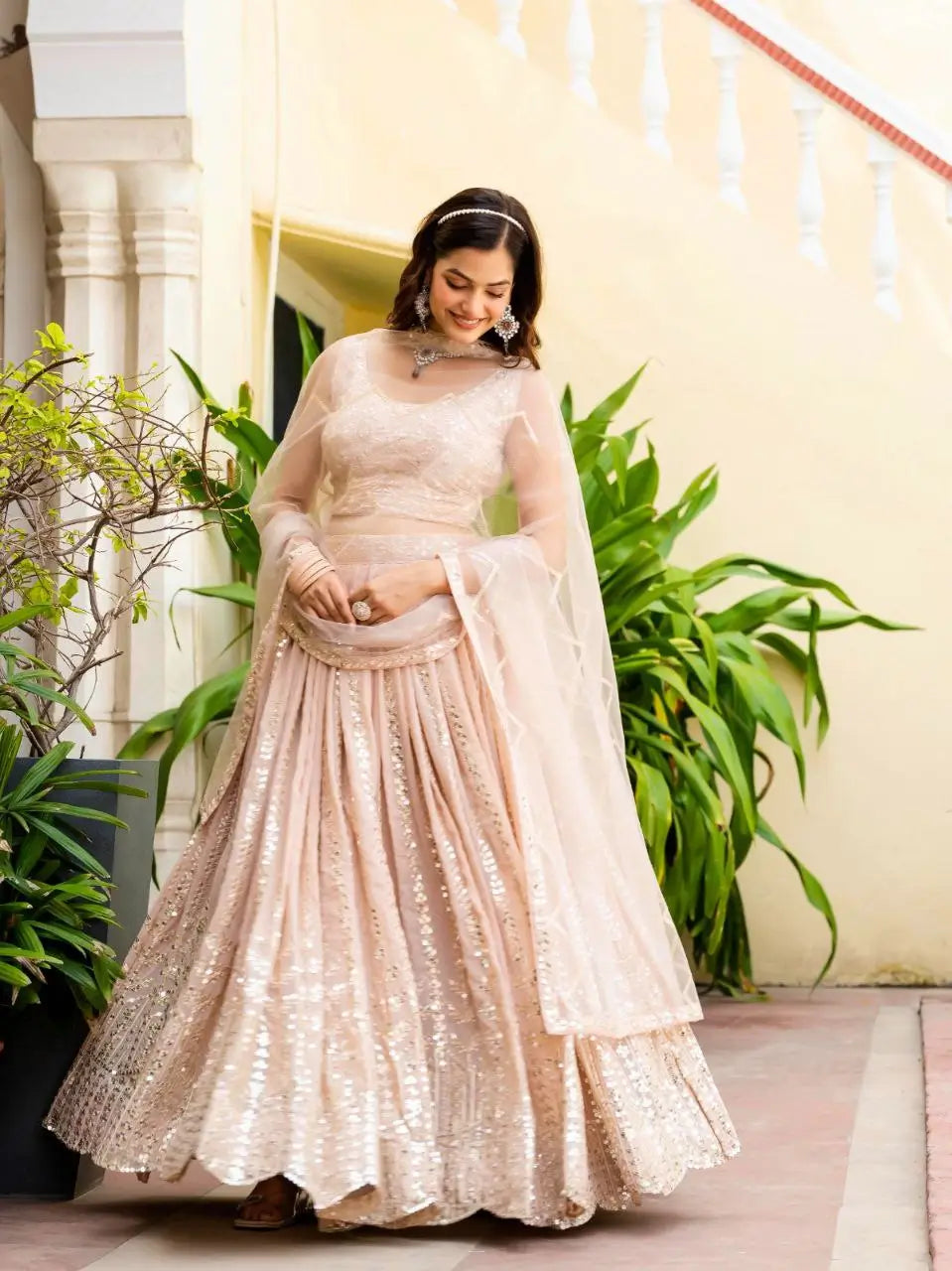 Blush Radiance Faux Georgette Sequin Embroidered Lehenga Set