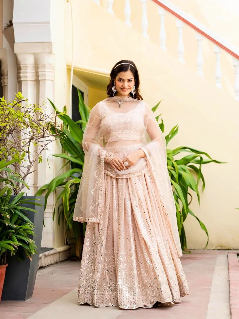 Blush Radiance Faux Georgette Sequin Embroidered Lehenga Set