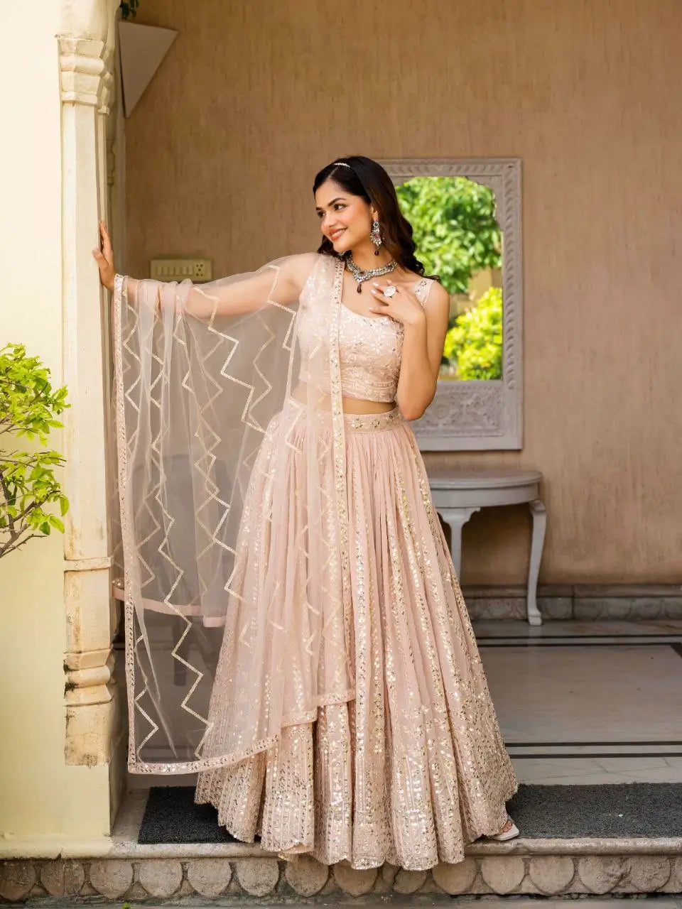 Blush Radiance Faux Georgette Sequin Embroidered Lehenga Set