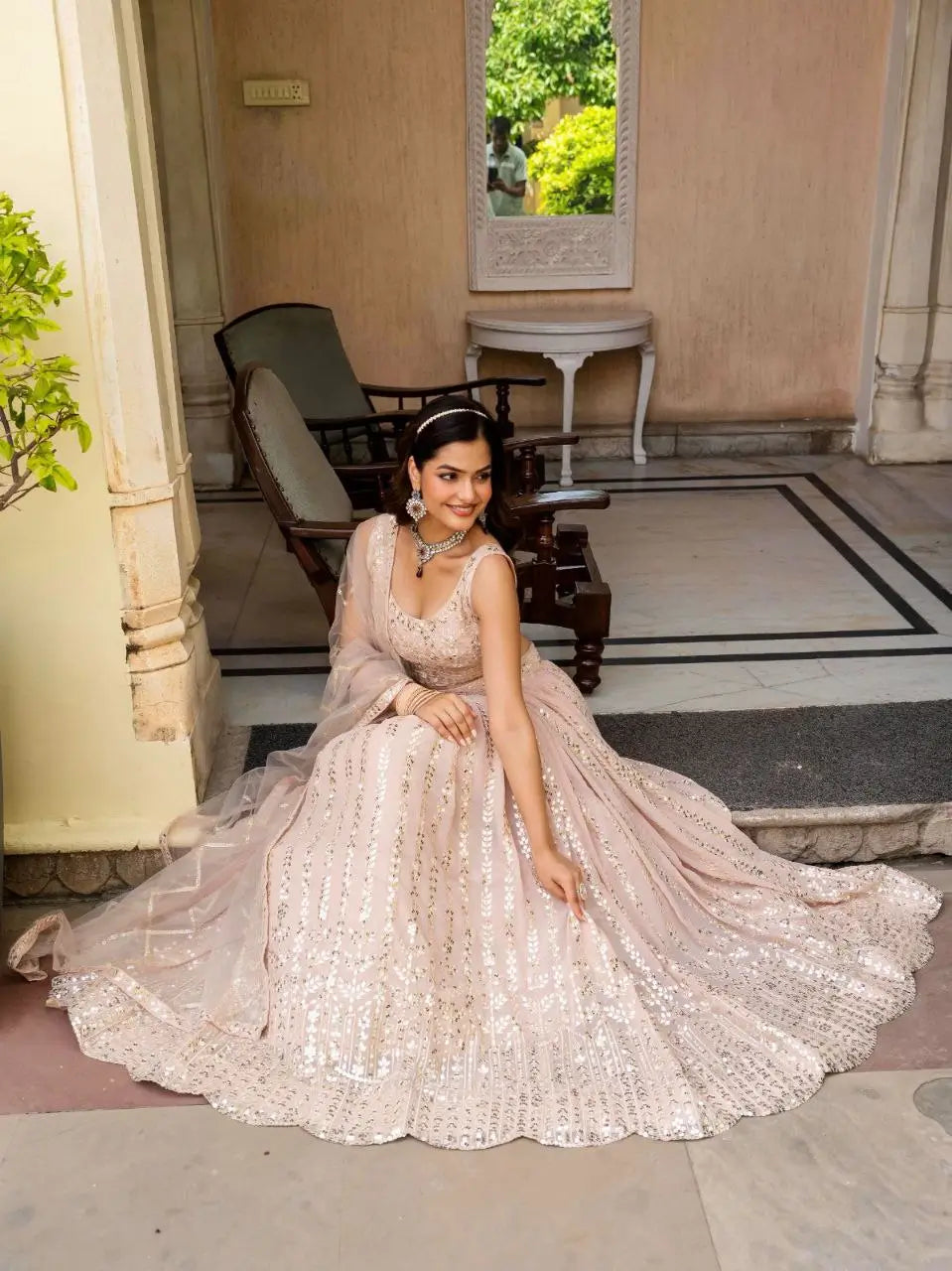 Blush Radiance Faux Georgette Sequin Embroidered Lehenga Set