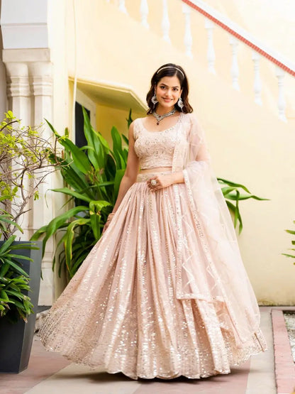 Blush Radiance Faux Georgette Sequin Embroidered Lehenga Set