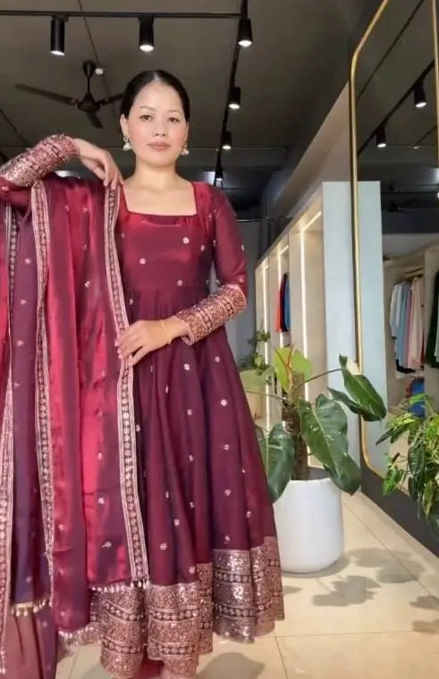 Blush Sequin Anarkali Gown Set