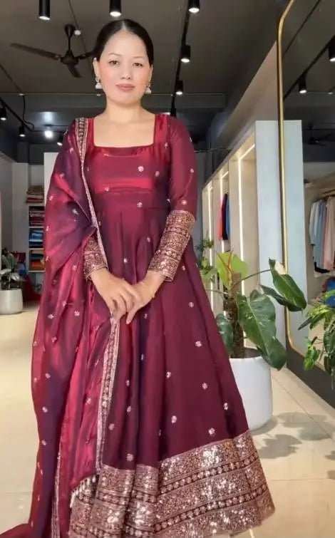 Blush Sequin Anarkali Gown Set