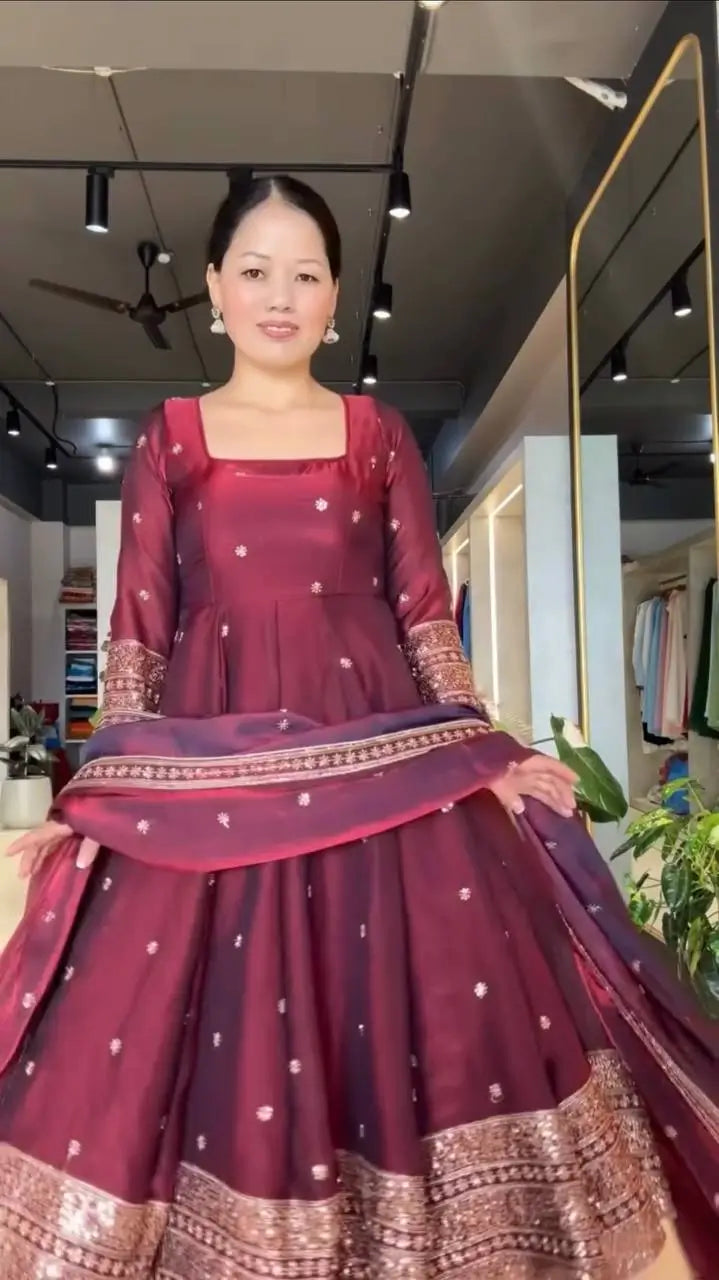 Blush Sequin Anarkali Gown Set