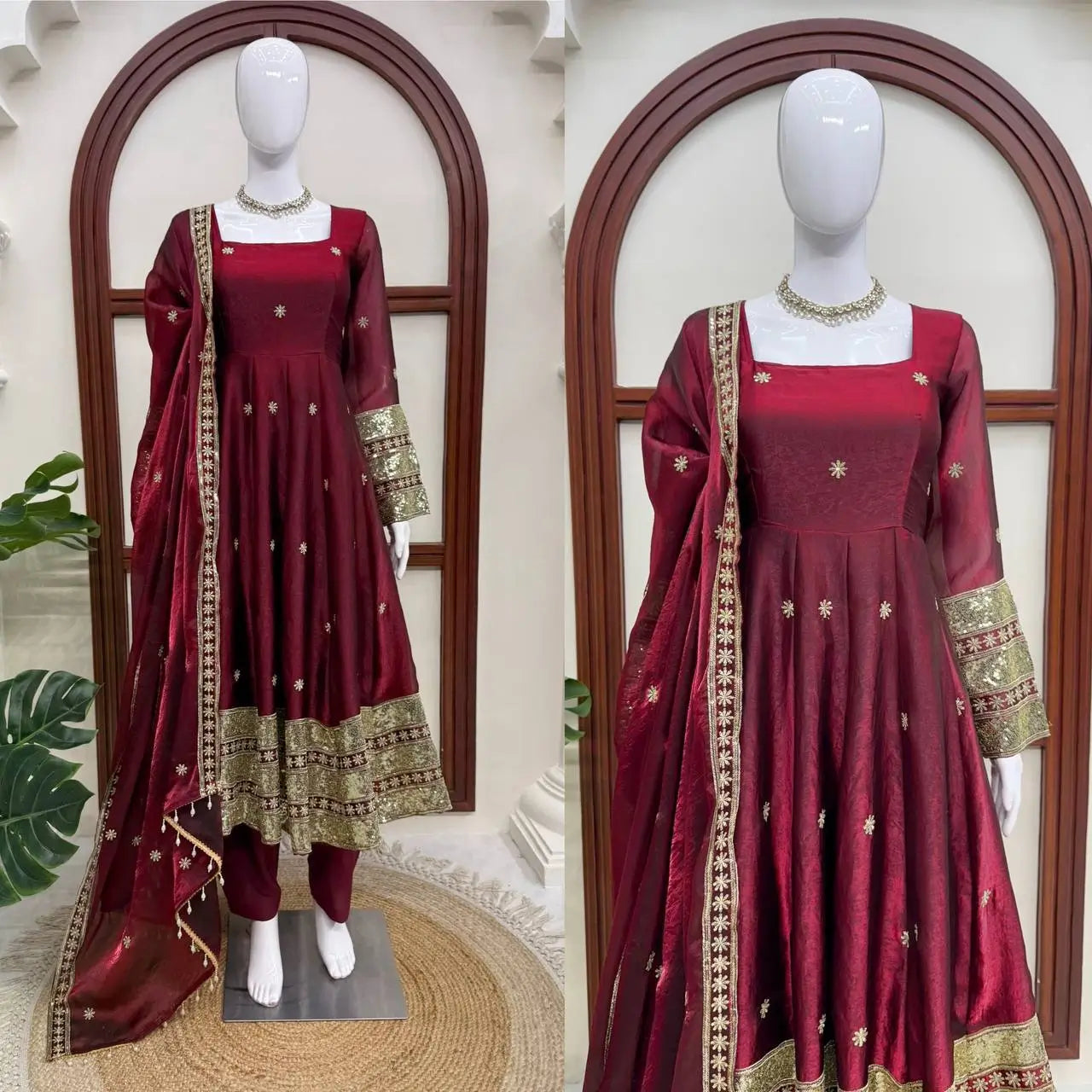 Blush Sequin Anarkali Gown Set