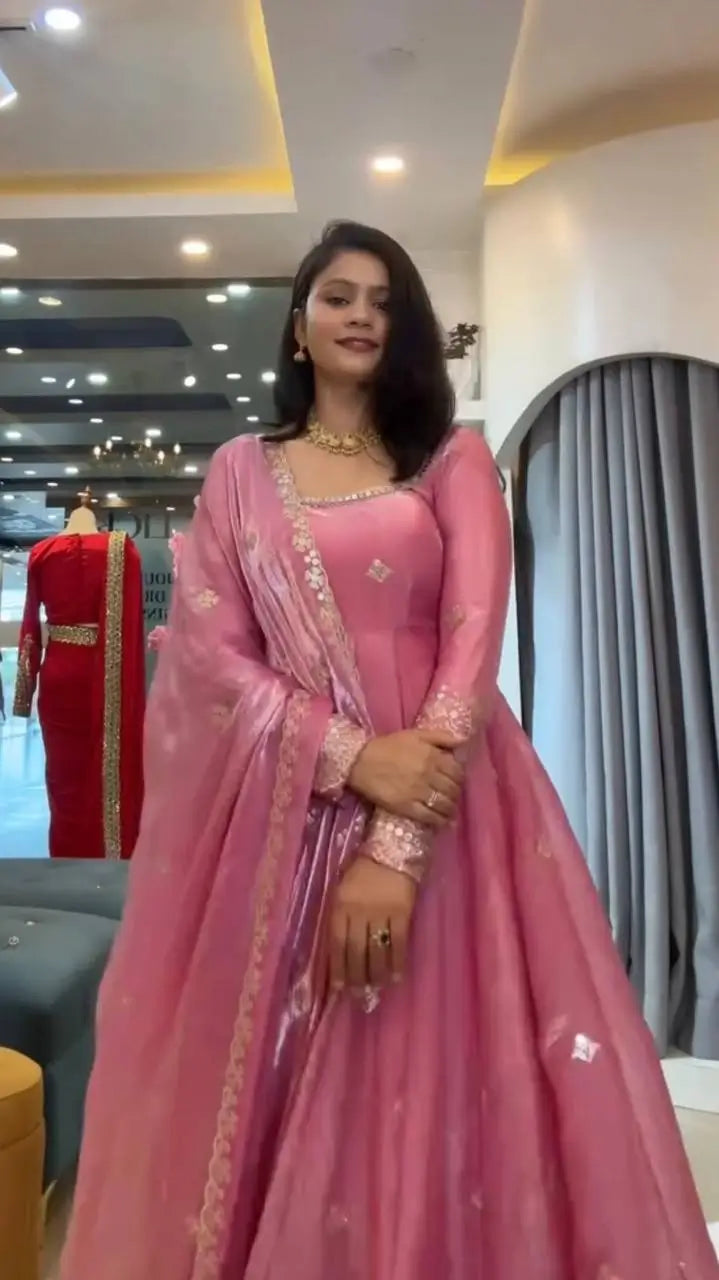 Blush Sequin Anarkali Gown Set
