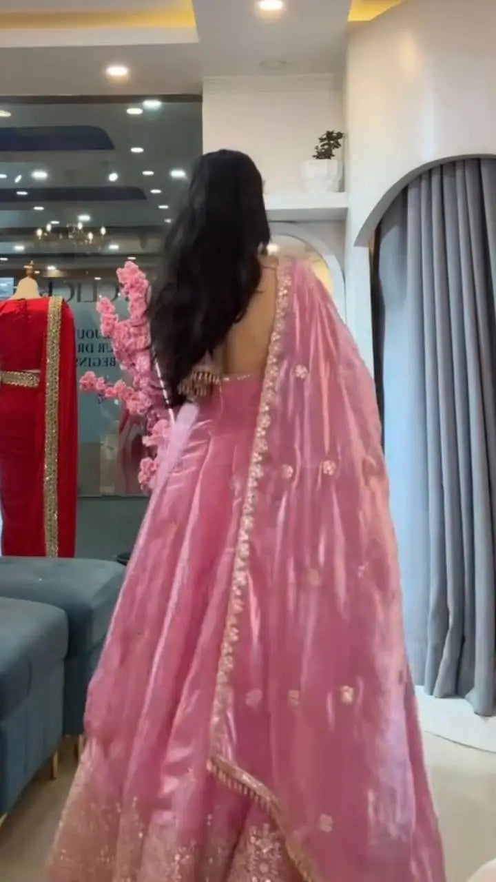 Blush Sequin Anarkali Gown Set