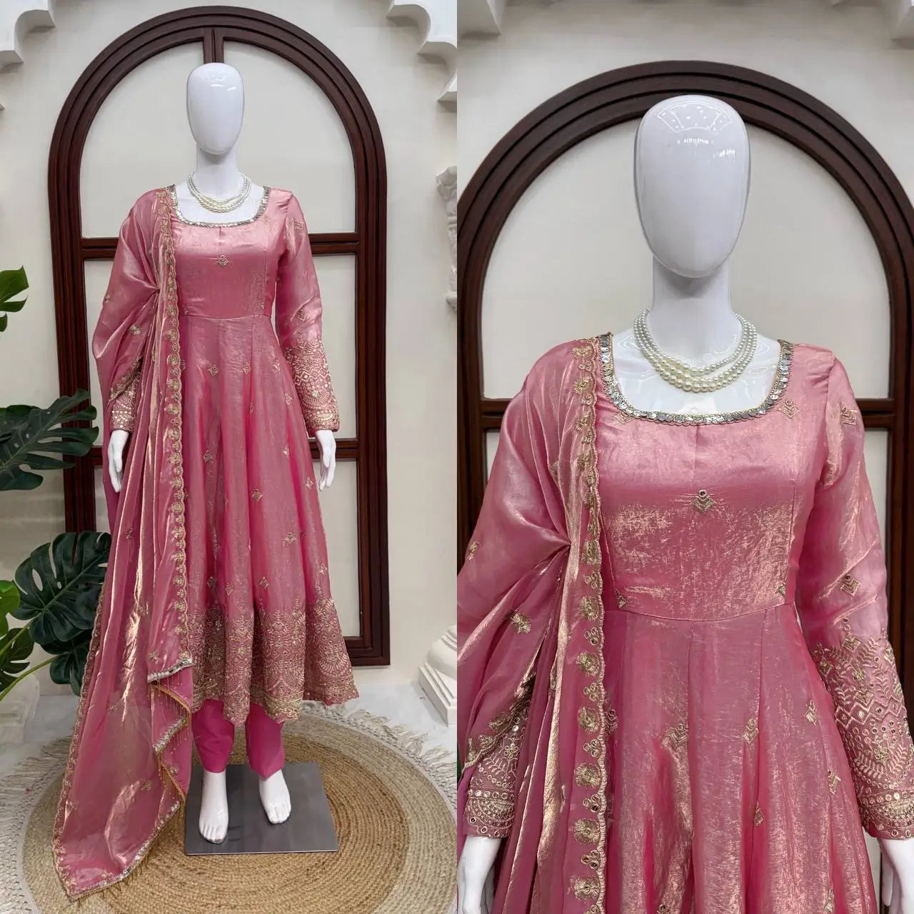 Blush Sequin Anarkali Gown Set