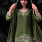 Bottle Green Heavy Chinon Silk Embroidered Kurta Sharara Set with Lace Dupatta | Festive Party Wear