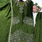 Bottle Green Heavy Chinon Silk Embroidered Kurta Sharara Set with Lace Dupatta | Festive Party Wear