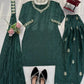 Bottle Green Heavy Natural Crepe Suit Set with Thread Sequence and Pearl Work Farshi Palazzo
