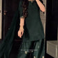 Bottle Green Heavy Natural Crepe Suit Set with Thread Sequence and Pearl Work Farshi Palazzo
